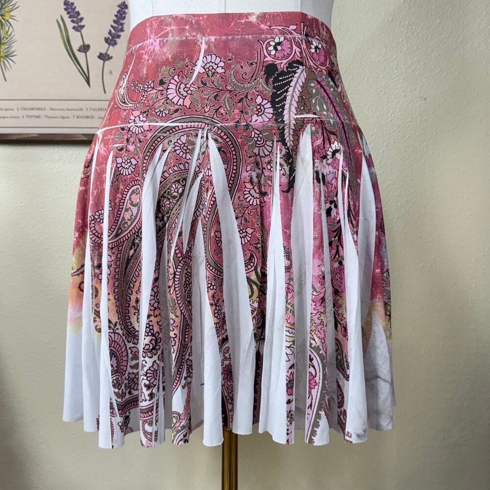 Vintage 90s Y2k Pleated Paisley Mini Skirt Fairy Grunge Hippie Forest Whimsy M
